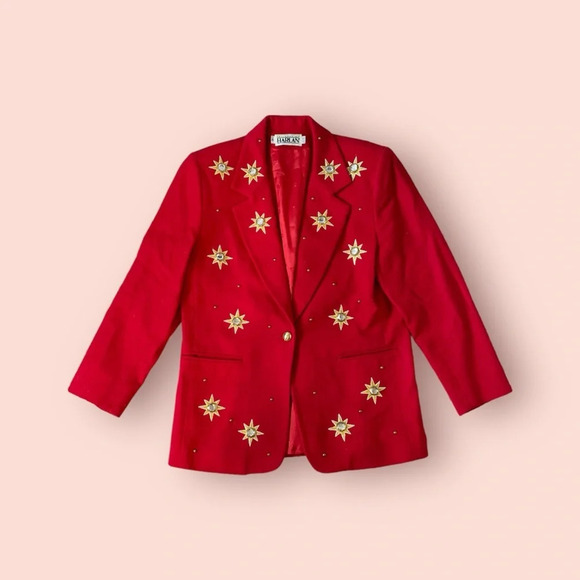 Vintage Harland red gold stars 80s blazer - Picture 1 of 9